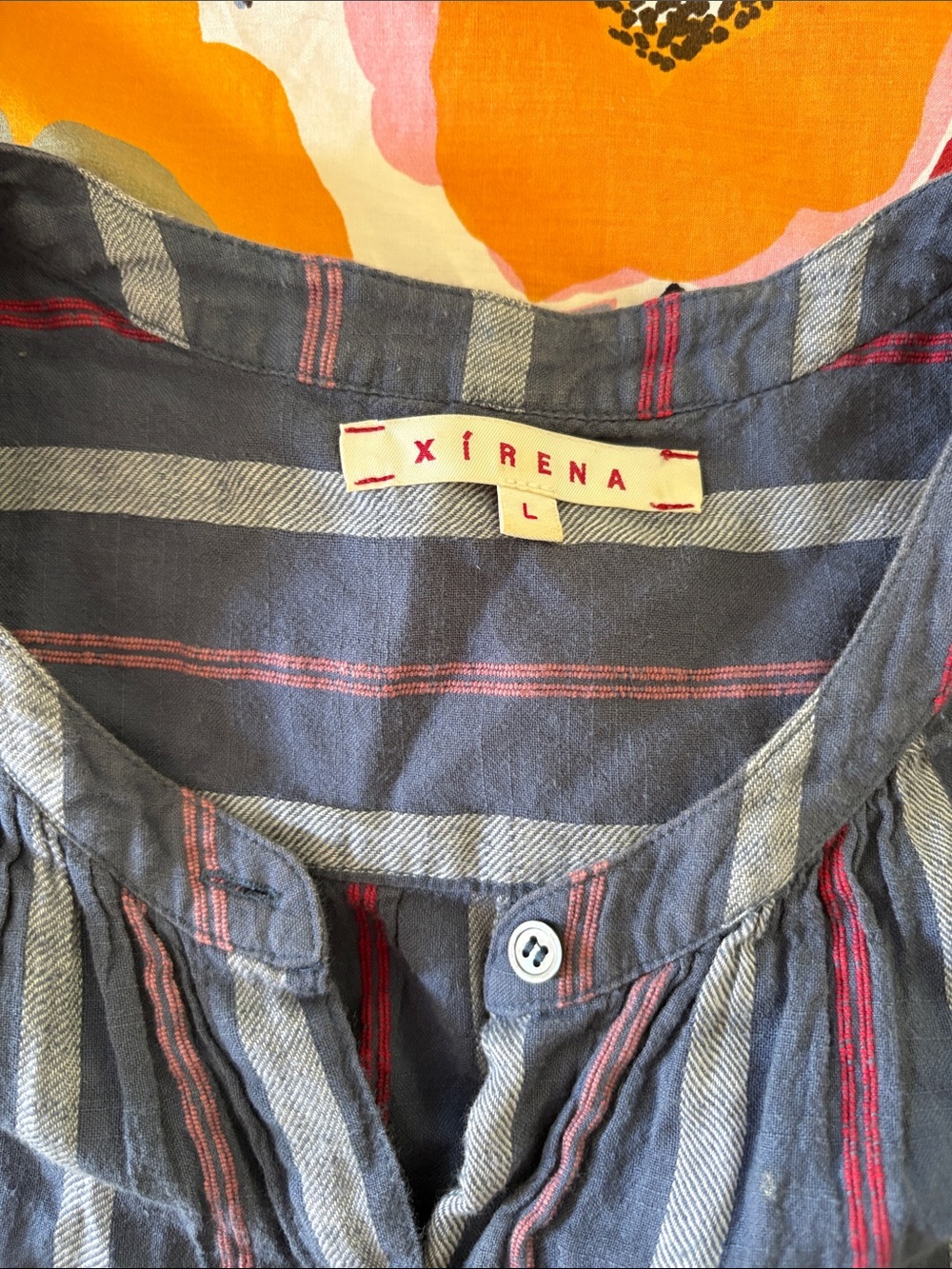 Xirena Women's Blue Striped Button-Front Top - Picture 2 of 3